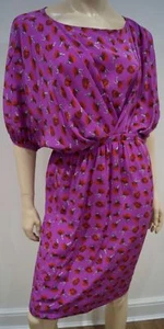 THAKOON Pink Silk Floral Rose Print Short Batwing Sleeve Belted Pleated Dress 6  - Picture 1 of 7