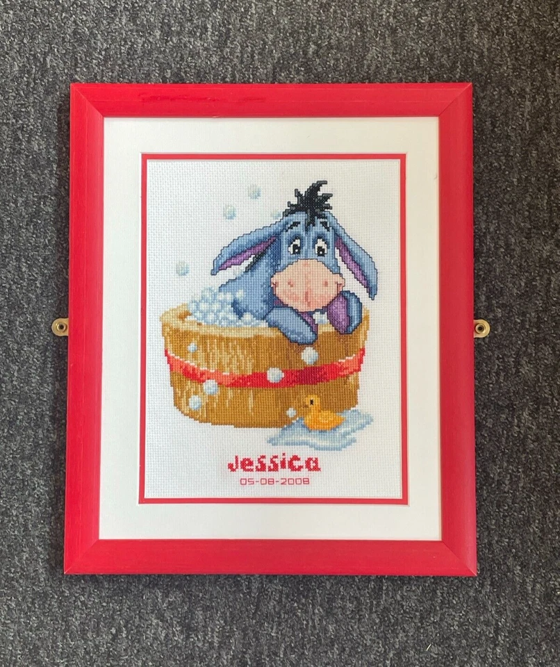 FRAMED COMPLETED CROSS STITCH: EEYORE BIRTH CHART: 35 x 28cm(ALREADY FILLED) - Image 1 of 1