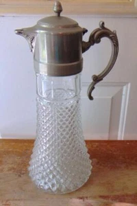 Antique Pitcher 14" Tall Cut Crystal with Silver Plated Top Wine Water Server - Picture 1 of 10