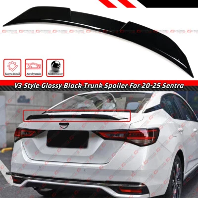 FOR 20-2025 NISSAN SENTRA V3 STYLE GLOSS BLACK HIGH KICK DUCKBILL TRUNK SPOILER - Image 1 of 4