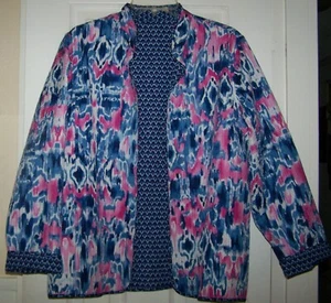 Womens Large XL Reversible Lightweight Quilted Jacket  Pink Blue  L/S Open Front - Picture 1 of 12
