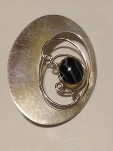 925 Sterling Silver Black Agate Pin/Pendant - Picture 1 of 3