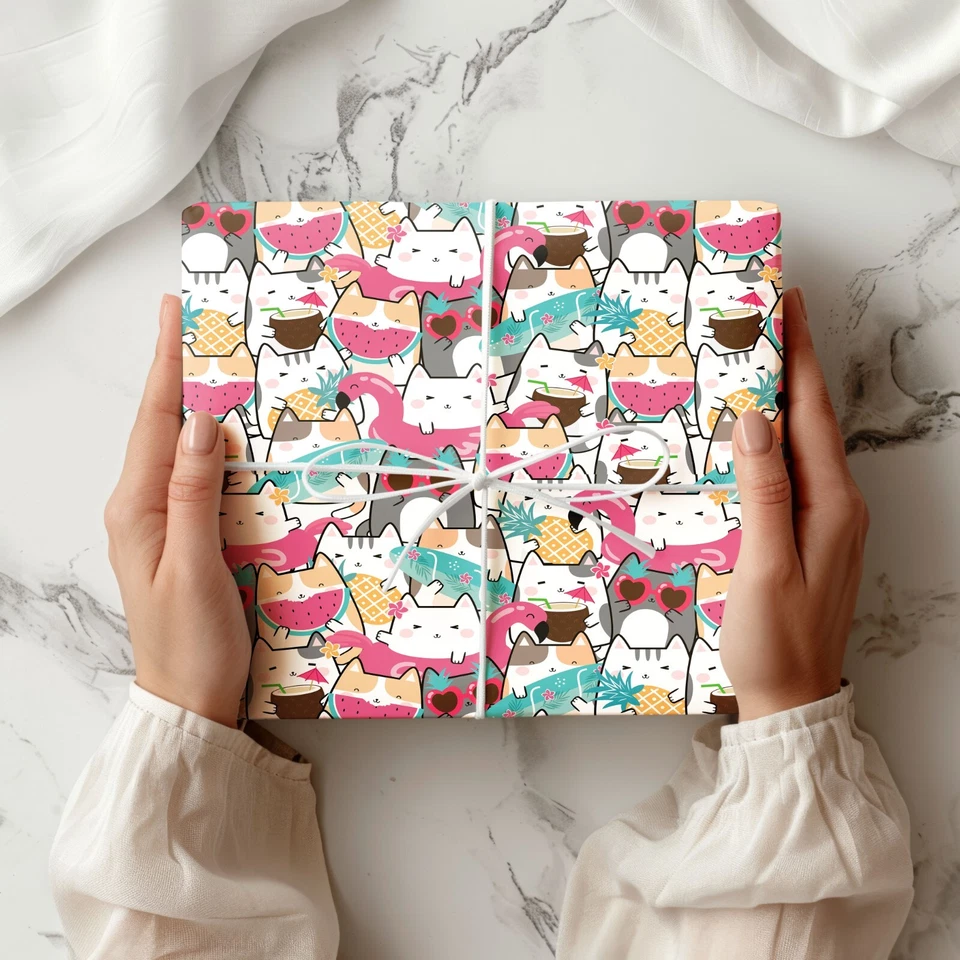 Kitty Cat Cartoon Wrapping Paper A2 Sheet Birthday Kids Cute Gift Wrap W5 - Image 1 of 4