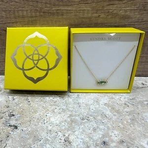 Kendra Scott Necklace Framed Pendant Womens Gold Tone Green Stones And White - Picture 1 of 5