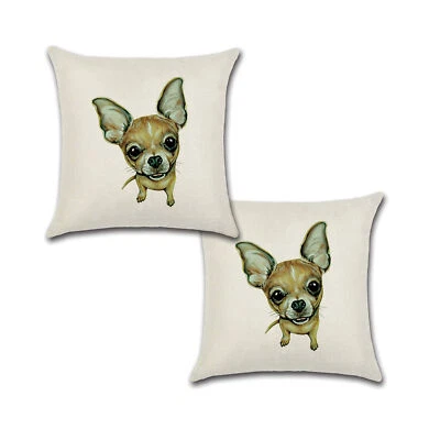 Juego de 2 Fundas de Almohada 18x18, Chihuahua Perro Algodón Lino Tela Retrato Decoración Foto 1 de 3