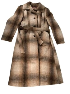 VTG 70S SEARS PURE MOHAIR WOMENS COAT TAN LONG MADE IN ENGLAND LONG OVERCOAT M/L - Picture 1 of 16
