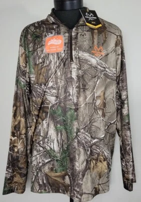 Realtree Xtra Men's Camo Lightweight Jersey Top 1/4 zip Jacket Sz Large Dri Tech - Image 1 of 4
