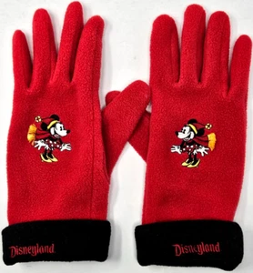 Disneyland Minnie Mouse Women's Gloves Red Fleece Black Wrists & Stitched Figure - Picture 1 of 5