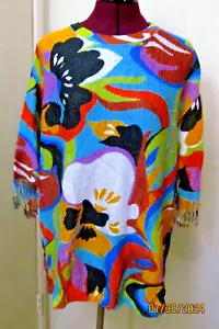 Pre-owned ETRO multi-colored women's sweater sz 44 with fringe sleeves - Picture 1 of 7