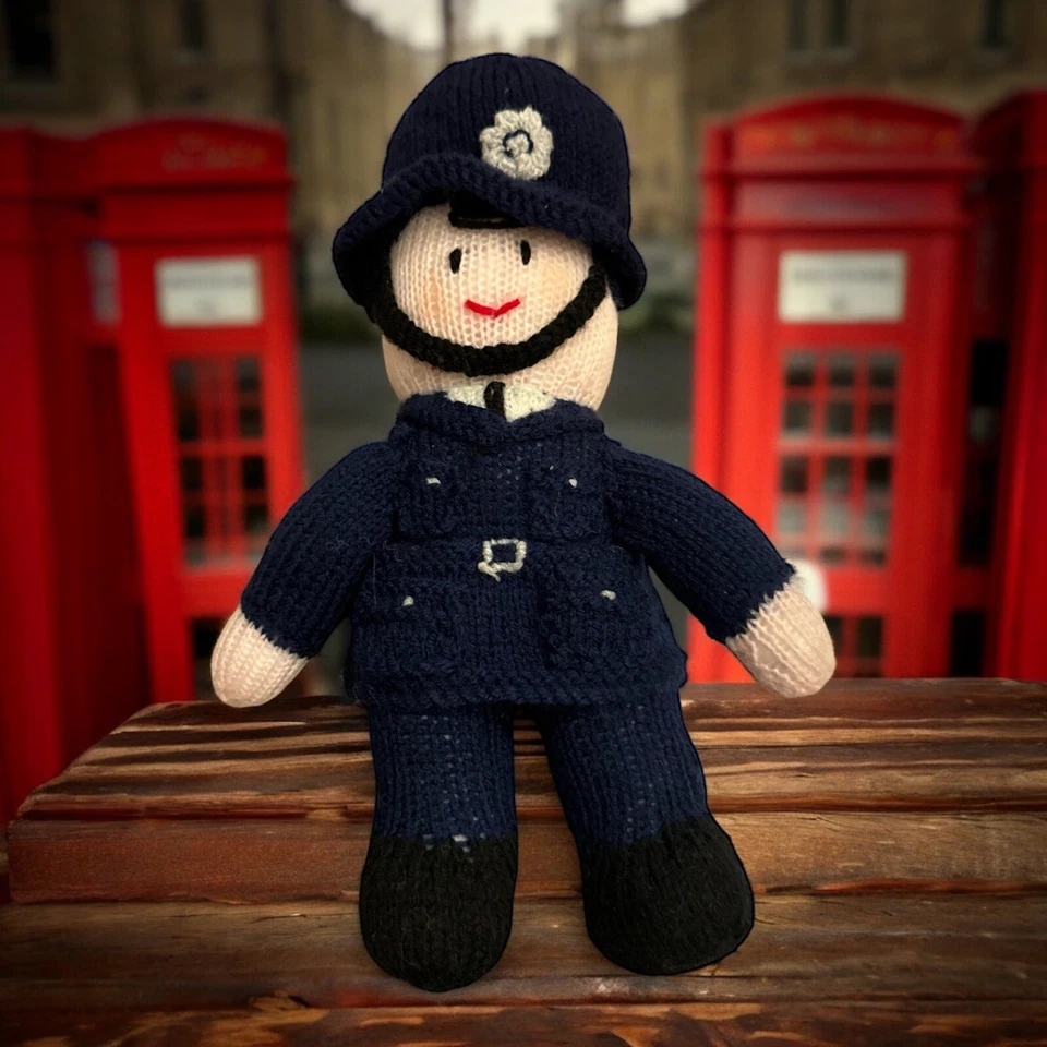 Vintage Handmade Small Crocheted British Policeman Plush 12 in Unique Detail - Image 1 of 4