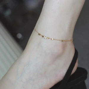Woman 18K Gold Plated Stainless Steel Cubes Bracelet Bangle Anklet 10 inch P11 - Picture 1 of 3