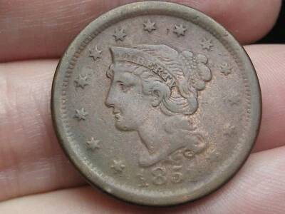 1851 Braided Hair Large Cent Penny, VF Details - Image 1 of 4