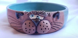 Mellow Mud Katzenschale Fett Kätzchen Keramik 6 Zoll Pfotendruck Handwerker Handarbeit blau braun - Bild 1 von 10