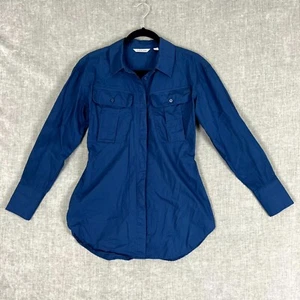 Country Road Womens Size 6 Blouse Blue Long Sleeve Waisted Button Up Pockets - Picture 1 of 20