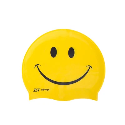IST Smiley Face Printed 100% Silicone Stretchy Swimming Cap for Adults