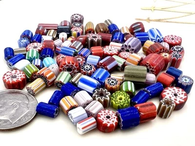 100+ Pcs Glass Millefiori Beads Tube Barrel 4mm - 7mm Jewelry Making 26 Grams - Image 1 of 4