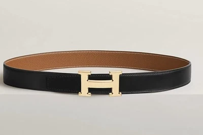 Talla 95 NUEVO Hermes ORO H Striee Hebilla de Cinturón y Correa de Cuero Reversible 32 mm Foto 1 de 4
