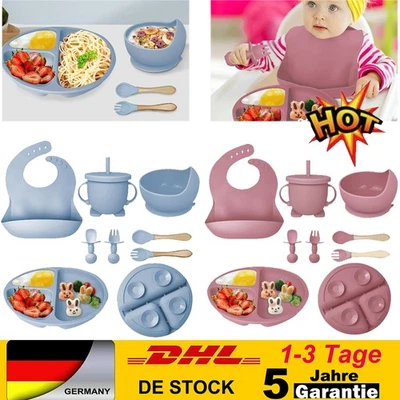 8 in 1 Silikon Baby Geschirrset Kindergeschirr Kinder Teller w/Saugnapf BPAFrei - Bild 1 von 4