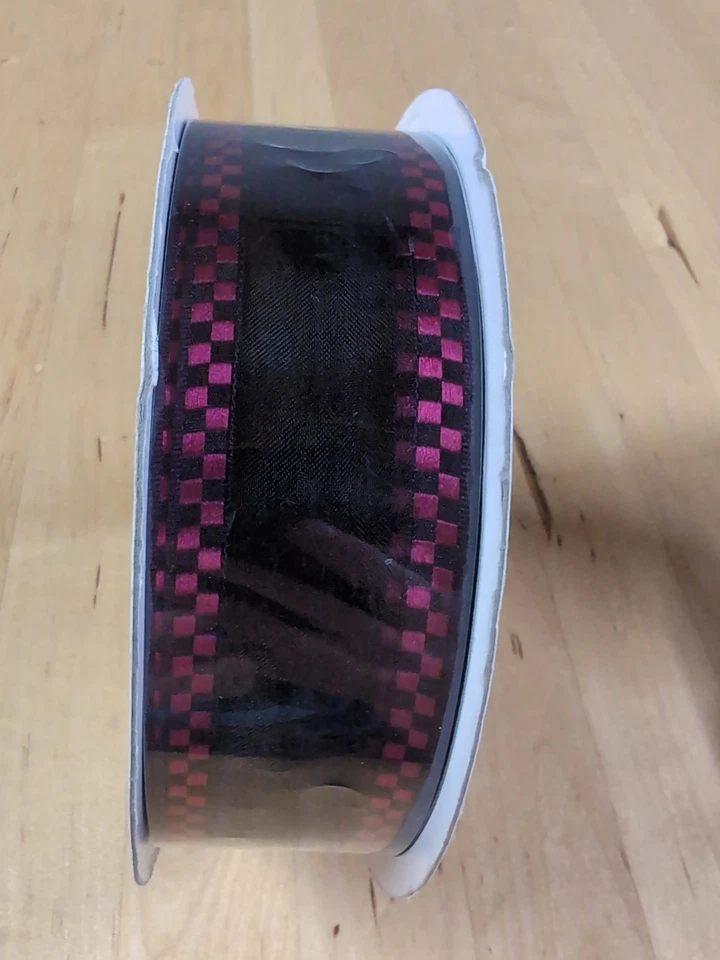 Kirkland Wire Edge Sheer Black W/Pink  Ribbon 1.5" wide x 50 Yards long NEW - Image 1 of 4