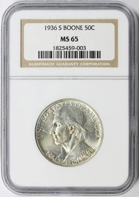1936-S 50c Boone Silver Half Dollar Commemorative NGC MS65 - Image 1 of 4