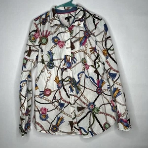 Talbots Womens Shirt Sz Large L Links Ribbons Chain Cotton Buttton Up Down Top - Picture 1 of 7