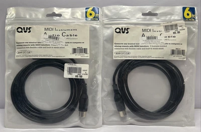 Lote de (2) NOS 6 pies QVS MIDI Instrumento Cable de Audio Macho 5 pines AV Digital MIDI-06 Foto 1 de 4