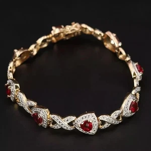 5Ct Round Cut Lab-Created Red Ruby Tennis Bracelet 14k Yellow Gold Finish Women - Picture 1 of 3