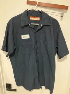 Red Kap Men's Short Sleeved Work Shirt with "Chris" Name Tag, Blue, XL - Picture 1 of 4