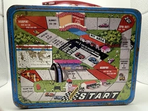 Vintage Auto Race Magnetic Game Kit Lunchbox King Seeley 1967 Metal Lunch Box - Picture 1 of 12