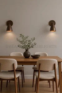 1950's Pair of 2 Mid Century Modern Brass Cone Shade Wall Sconce Adjustable - Picture 1 of 9