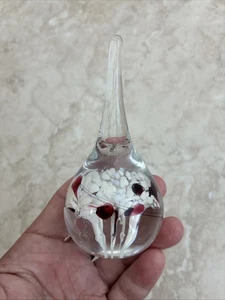 Gibson Art Glass Paperweight Tear Drop Red Flower Ring Holder Bubble 1995 - Picture 1 of 5