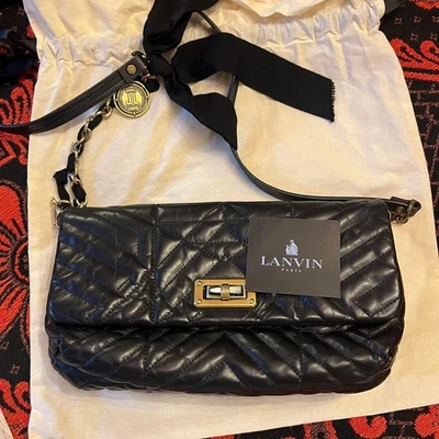 Bolso de hombro Lanvin Happy acolchado con cadena de cuero negro con bolsa antipolvo de Japón Foto 1 de 4