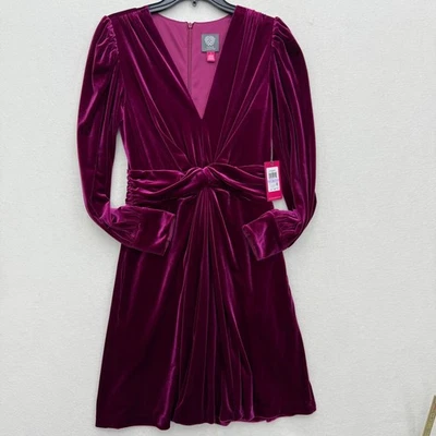 Vince Camuto Velvet Dress Size 6 Purple Long Sleeve Party Cocktail Christmas - Image 1 of 4