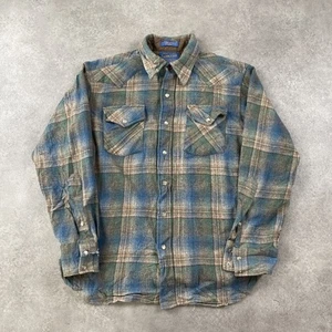 Pendleton Flannel Shirt Mens Medium Vintage Wool Plaid Western Button Up, Blue - Picture 1 of 7