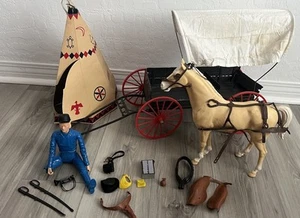 Vintage Marx Johnny West Covered Wagon w Horse 1968 General Custer Teepee MORE - Picture 1 of 18