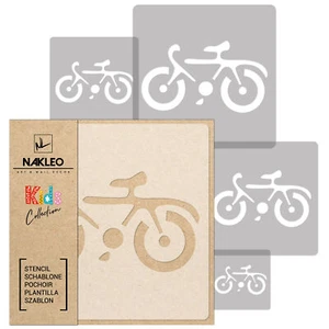 5x reusable PLASTIC Stencils / 34x34cm to 9x9cm / Nursery KIDS Template BICYCLE - Picture 1 of 3