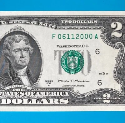June 11, 2000 / 6 November 2000 (F 06112000 A) BIRTHDAY $2 Two Dollar Bill *UNC* - Image 1 of 4