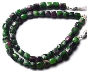 Natural Gemstone Ruby Zoisite Faceted 8MM Cube Shape Beads 10" Strand - Picture 1 of 5