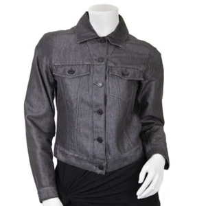 Gucci Vintage Black Gray Shiny Denim Lightweight Jean Blazer Collar Jacket 40 S - Picture 1 of 22