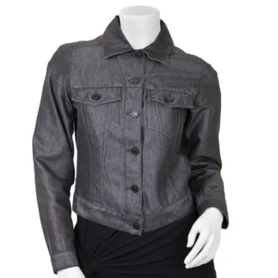 Jaqueta Gucci Vintage Preta Cinza Brilhante Jeans Leve Blazer Gola 40 P - Imagem 1 de 4