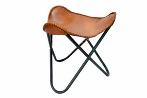 Handmade Vintage Leather Butterfly Chair Footstool Rest Butterfly Folding Stool  - Picture 1 of 8