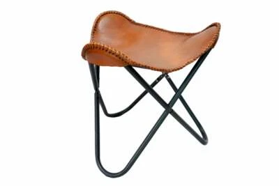 Handmade Vintage Leather Butterfly Chair Footstool Rest Butterfly Folding Stool  - Image 1 of 4