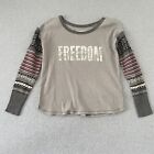 Free People Shirt Women Large Gray Thermal Sweater Waffle Knit We The Free