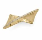 14K Yellow Gold Over Diagonal Simulated Diamonds Ribbon Bow Ring Wide Twist Band