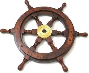 Ruota nave decorativa marittima - ruota nave in legno duro fatta a mano - Foto 1 di 5
