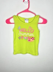 Freestyle Hello Summer Tank Top Girls Size 7 Neon Yellow Lace Trim Sleeveless - Picture 1 of 2