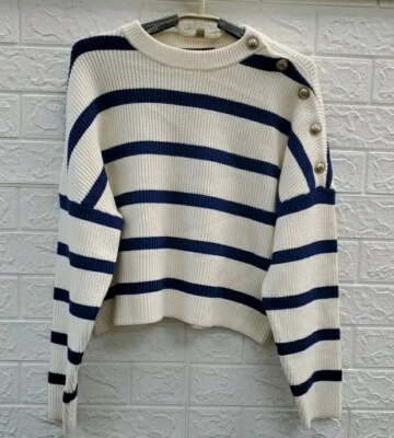 New Maje Sailor Striped Wool Blend Sweater Cream/Blue Size 1 - Image 1 of 4
