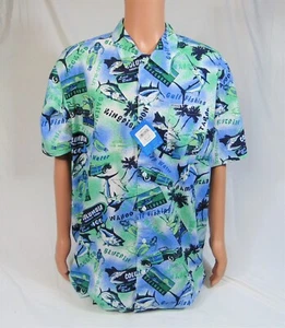 Columbia PFG Trollers Best Fish Print Hawaiian Golf & Fishing Shirt Sz XLT NEW - Picture 1 of 4