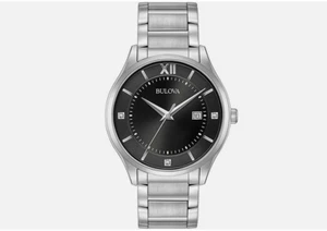 NEW Bulova Mens 96D142 Diamond Accent Black dial Bracelet Type Dress Watch Model - Picture 1 of 5