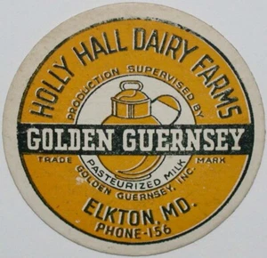 Vintage milk bottle cap HOLLY HALL DAIRY FARM Golden Guernsey Elkton Maryland - Picture 1 of 3